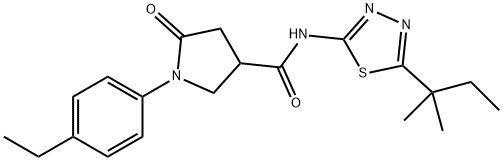 1-(4-ethylphenyl)-N-[5-(2-methylbutan-2-yl)-1,3,4-thiadiazol-2-yl]-5-oxopyrrolidine-3-carboxamide 结构式