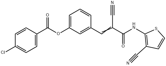 (E)-3-(2-cyano-3-((3-cyanothiophen-2-yl)amino)-3-oxoprop-1-en-1-yl)phenyl 4-chlorobenzoate 结构式