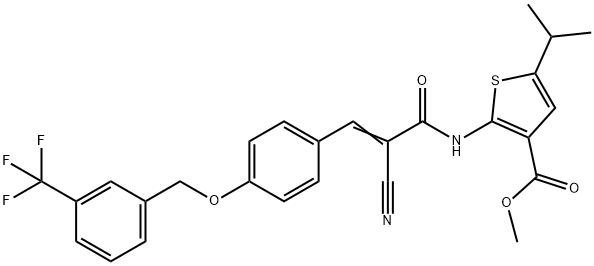 (E)-methyl 2-(2-cyano-3-(4-((3-(trifluoromethyl)benzyl)oxy)phenyl)acrylamido)-5-isopropylthiophene-3-carboxylate 结构式