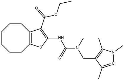 ethyl 2-(3-methyl-3-((1,3,5-trimethyl-1H-pyrazol-4-yl)methyl)thioureido)-4,5,6,7,8,9-hexahydrocycloocta[b]thiophene-3-carboxylate 结构式