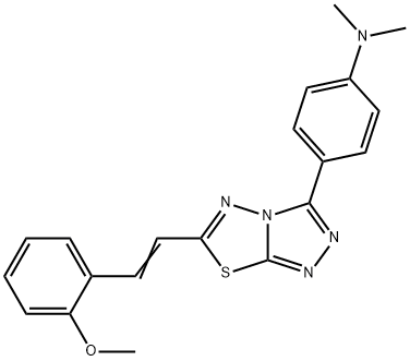 4-{6-[(E)-2-(2-methoxyphenyl)ethenyl][1,2,4]triazolo[3,4-b][1,3,4]thiadiazol-3-yl}-N,N-dimethylaniline 结构式