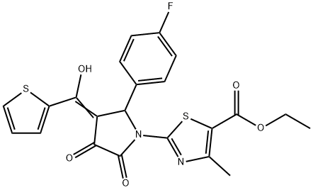 (E)-ethyl 2-(2-(4-fluorophenyl)-3-(hydroxy(thiophen-2-yl)methylene)-4,5-dioxopyrrolidin-1-yl)-4-methylthiazole-5-carboxylate 结构式