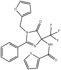 N-[1-(furan-2-ylmethyl)-5-oxo-2-phenyl-4-(trifluoromethyl)-4,5-dihydro-1H-imidazol-4-yl]thiophene-2-carboxamide 结构式