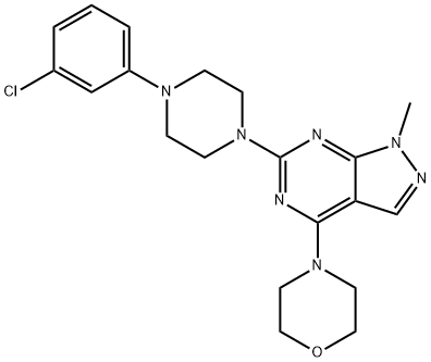 6-[4-(3-chlorophenyl)piperazin-1-yl]-1-methyl-4-(morpholin-4-yl)-1H-pyrazolo[3,4-d]pyrimidine 结构式