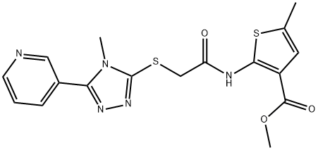 methyl 5-methyl-2-(2-((4-methyl-5-(pyridin-3-yl)-4H-1,2,4-triazol-3-yl)thio)acetamido)thiophene-3-carboxylate 结构式