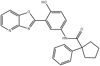 N-[4-hydroxy-3-([1,3]oxazolo[4,5-b]pyridin-2-yl)phenyl]-1-phenylcyclopentanecarboxamide 结构式