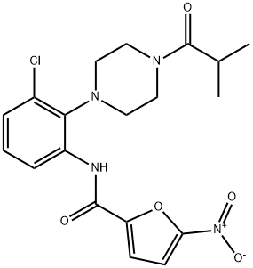 N-{3-chloro-2-[4-(2-methylpropanoyl)piperazin-1-yl]phenyl}-5-nitrofuran-2-carboxamide 结构式