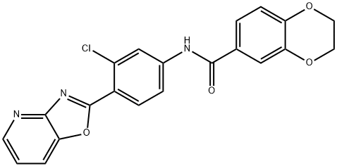 N-(3-chloro-4-[1,3]oxazolo[4,5-b]pyridin-2-ylphenyl)-2,3-dihydro-1,4-benzodioxine-6-carboxamide 结构式