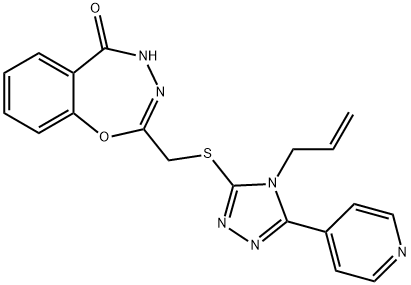 2-({[4-(prop-2-en-1-yl)-5-(pyridin-4-yl)-4H-1,2,4-triazol-3-yl]sulfanyl}methyl)-1,3,4-benzoxadiazepin-5(4H)-one 结构式