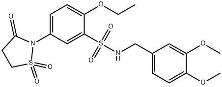 N-(3,4-dimethoxybenzyl)-5-(1,1-dioxido-3-oxo-1,2-thiazolidin-2-yl)-2-ethoxybenzenesulfonamide 结构式