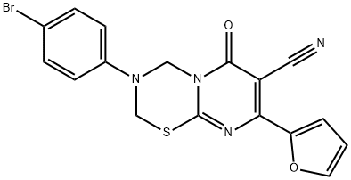 3-(4-bromophenyl)-8-(furan-2-yl)-6-oxo-3,4-dihydro-2H,6H-pyrimido[2,1-b][1,3,5]thiadiazine-7-carbonitrile 结构式