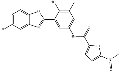 N-[3-(5-chloro-1,3-benzoxazol-2-yl)-4-hydroxy-5-methylphenyl]-5-nitrofuran-2-carboxamide 结构式