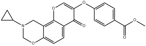 methyl 4-[(9-cyclopropyl-4-oxo-9,10-dihydro-4H,8H-chromeno[8,7-e][1,3]oxazin-3-yl)oxy]benzoate 结构式