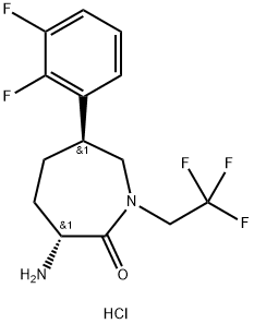 (3R,6S)-3-氨基-6-(2,3-二氟苯基)-1-(2,2,2-三氟乙基)氮杂环庚烷-2-酮盐 结构式