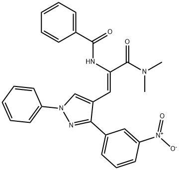 N-{(1Z)-3-(dimethylamino)-1-[3-(3-nitrophenyl)-1-phenyl-1H-pyrazol-4-yl]-3-oxoprop-1-en-2-yl}benzamide 结构式