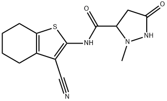 N-(3-cyano-4,5,6,7-tetrahydro-1-benzothiophen-2-yl)-2-methyl-5-oxopyrazolidine-3-carboxamide 结构式