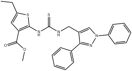 methyl 2-(3-((1,3-diphenyl-1H-pyrazol-4-yl)methyl)thioureido)-5-ethylthiophene-3-carboxylate 结构式