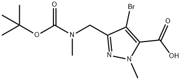 4-(TERT-BUTOXYCARBONYL)-3-(((TERT-BUTOXYCARBONYL)(METHYL)AMINO)METHYL)-1-METHYL-1H-PYRAZOLE-5-CARBOXYLIC ACID 结构式