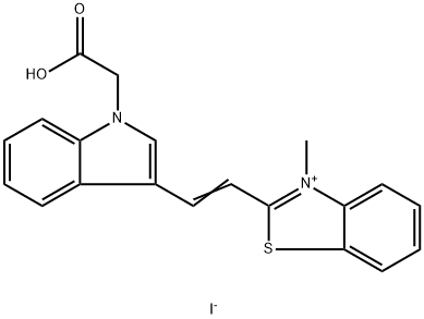 (E)-2-(2-(1-(carboxymethyl)-1H-indol-3-yl)vinyl)-3-methylbenzo[d]thiazol-3-ium iodide 结构式