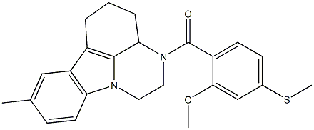 (2-methoxy-4-(methylthio)phenyl)(8-methyl-3a,4,5,6-tetrahydro-1H-pyrazino[3,2,1-jk]carbazol-3(2H)-yl)methanone 结构式