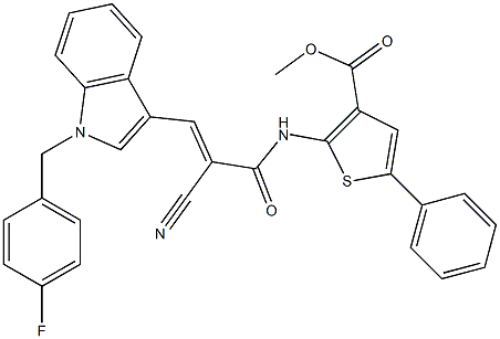 (E)-methyl 2-(2-cyano-3-(1-(4-fluorobenzyl)-1H-indol-3-yl)acrylamido)-5-phenylthiophene-3-carboxylate 结构式