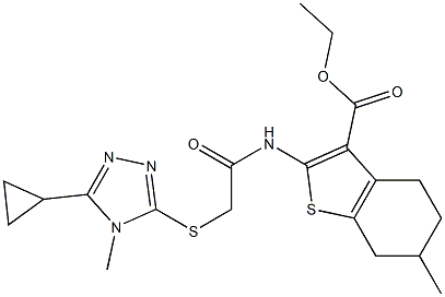 ethyl 2-(2-((5-cyclopropyl-4-methyl-4H-1,2,4-triazol-3-yl)thio)acetamido)-6-methyl-4,5,6,7-tetrahydrobenzo[b]thiophene-3-carboxylate 结构式