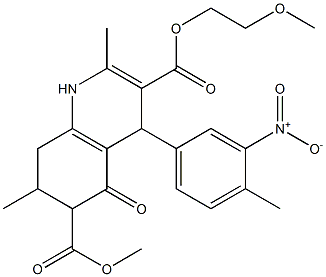 3-(2-methoxyethyl) 6-methyl 2,7-dimethyl-4-(4-methyl-3-nitrophenyl)-5-oxo-1,4,5,6,7,8-hexahydroquinoline-3,6-dicarboxylate 结构式