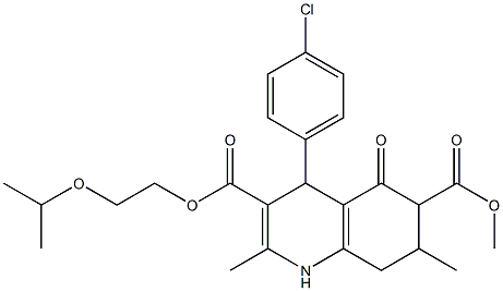 3-(2-isopropoxyethyl) 6-methyl 4-(4-chlorophenyl)-2,7-dimethyl-5-oxo-1,4,5,6,7,8-hexahydroquinoline-3,6-dicarboxylate 结构式