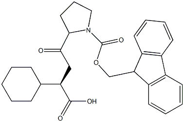 (2R)-4-(1-(((9H-fluoren-9-yl)methoxy)carbonyl)pyrrolidin-2-yl)-2-cyclohexyl-4-oxobutanoic acid 结构式