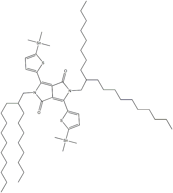 2,5-Bis-(2-octyl-dodecyl)-3,6-bis-(5-trimethylstannanyl-thiophen-2-yl)-2,5-dihydro-pyrrolo[3,4-c]pyrrole-1,4-dione 结构式