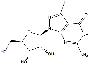 6-Amino-3-iodo-1-(beta-D-ribofuranosyl)-1H-pyrazolo[3,4-d]pyrimidin-4(5H)-one 结构式