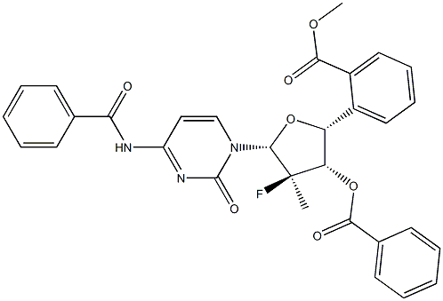 [(2R,3S,4R,5R)-5-(4-benzamido-2-oxo-1,2-dihydropyrimidin-1-yl)-3-(benzoyloxy)-4-fluoro-4-methyloxolan-2-yl]methyl benzoate 结构式