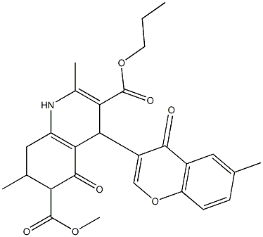 6-methyl 3-propyl 2,7-dimethyl-4-(6-methyl-4-oxo-4H-chromen-3-yl)-5-oxo-1,4,5,6,7,8-hexahydroquinoline-3,6-dicarboxylate 结构式