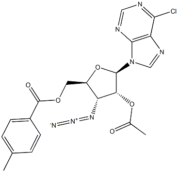 6-Chloro-9-(2-O-acetyl-5-O-(p-toluoyl)-3-azido-3-deoxy-beta-D-ribofuranosyl)-9H-purine 结构式