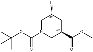 反式-1-BOC-5-氟哌啶-3-甲酸甲酯 结构式