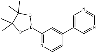 5-(2-(4,4,5,5-tetramethyl-1,3,2-dioxaborolan-2-yl)pyridin-4-yl)pyrimidine 结构式