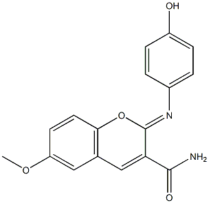 (Z)-2-((4-hydroxyphenyl)imino)-6-methoxy-2H-chromene-3-carboxamide 结构式