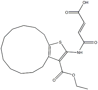 (E)-4-((3-(ethoxycarbonyl)-5,6,7,8,9,10,11,12,13,14-decahydro-4H-cyclotrideca[b]thiophen-2-yl)amino)-4-oxobut-2-enoic acid 结构式