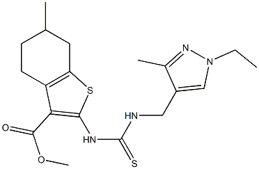 methyl 2-(3-((1-ethyl-3-methyl-1H-pyrazol-4-yl)methyl)thioureido)-6-methyl-4,5,6,7-tetrahydrobenzo[b]thiophene-3-carboxylate 结构式