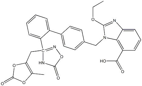 1-[[2'-((3-(5-甲基-2-氧代-1,3-二恶茂-4-甲基)-2,5-二氢-5-氧代-1,2,4-恶二唑-3-基))[1,1'-联苯]-4-基]甲基]-2-乙氧基-1H-苯并咪唑-7-羧酸 结构式