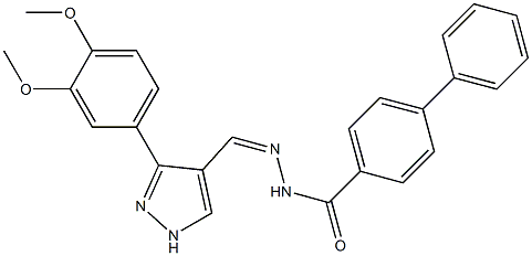 (Z)-N'-((3-(3,4-dimethoxyphenyl)-1H-pyrazol-4-yl)methylene)-[1,1'-biphenyl]-4-carbohydrazide 结构式