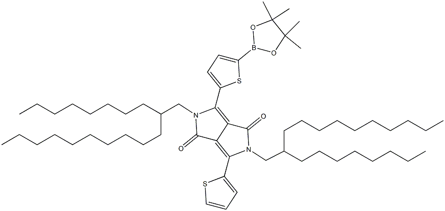 2,5-Bis(2-octyldodecyl)-3-(5-(4,4,5,5-tetramethyl-1,3,2-dioxaborolan-2-yl)thiophen-2-yl)-6-(thiophen-2-yl)pyrrolo[3,4-c]pyrrole-1,4(2H,5H)-dione 结构式