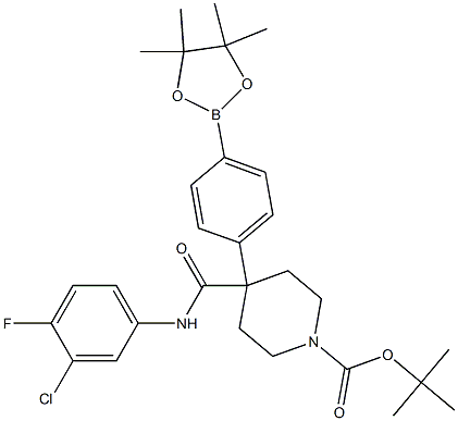tert-butyl 4-(3-chloro-4-fluorophenylcarbamoyl)-4-(4-(4,4,5,5-tetramethyl-1,3,2-dioxaborolan-2-yl)phenyl)piperidine-1-carboxylate 结构式