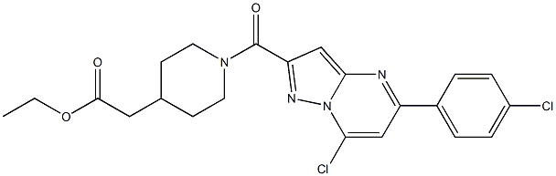 {1-[7-Chloro-5-(4-chloro-phenyl)-pyrazolo[1,5-a]pyrimidine-2-carbonyl]-piperidin-4-yl}-acetic acid ethyl ester 结构式