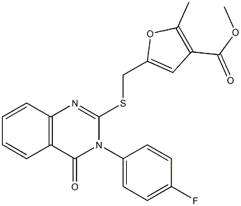 methyl 5-(((3-(4-fluorophenyl)-4-oxo-3,4-dihydroquinazolin-2-yl)thio)methyl)-2-methylfuran-3-carboxylate 结构式