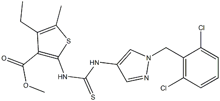 methyl 2-(3-(1-(2,6-dichlorobenzyl)-1H-pyrazol-4-yl)thioureido)-4-ethyl-5-methylthiophene-3-carboxylate 结构式