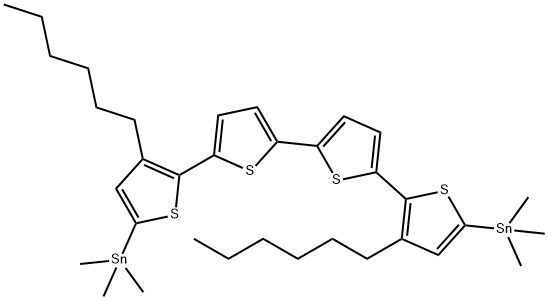 (3,3'''-Dihexyl-[2,2':5',2'':5'',2'''-quaterthiophene]-5,5'''-diyl)bis(trimethylstannane) 结构式