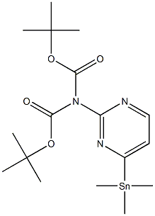 2-(bis(tert-butoxycarbonyl)amino)-6-trimethylstannylpyrimidine 结构式