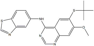 Benzothiazol-5-yl-(6-tert-butylsulfanyl-7-methoxy-quinazolin-4-yl)-amine 结构式