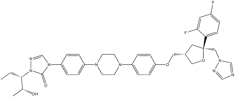 4-(4-(4-(4-(((3S,5S)-5-((1H-1,2,4-triazol-1-yl)methyl)-5-(2,4-difluorophenyl)tetrahydrofuran-3-yl)methoxy)phenyl)piperazin-1-yl)phenyl)-1-((2R,3S)-2-hydroxypentan-3-yl)-1H-1,2,4-triazol-5(4H)-one 结构式